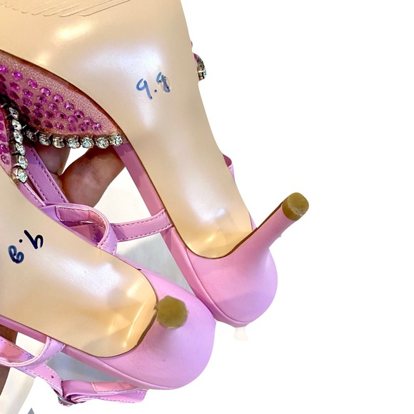 Azelea Wang Sorrel-Pink Rhinestone Slingback Kitten Heeled Pumps Size 10 - Picture 12 of 14